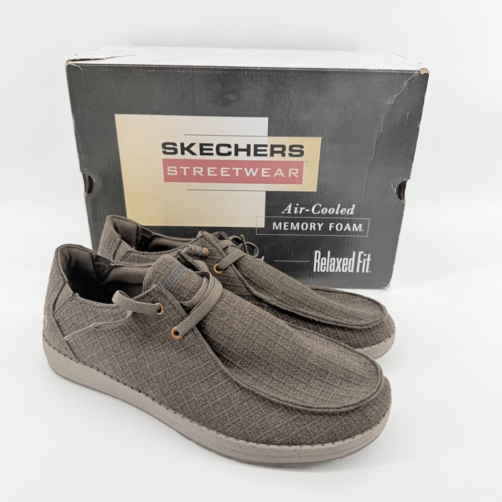 Skechers Shoes Men 11 Olive Brown Relaxed Fit 210651 Memory Foam Moccasin Loafer